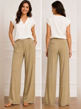 J.Crew 100% TENCEL™ Wide Leg Pants Size 6 Khaki Tan High Rise Drapey Trouser